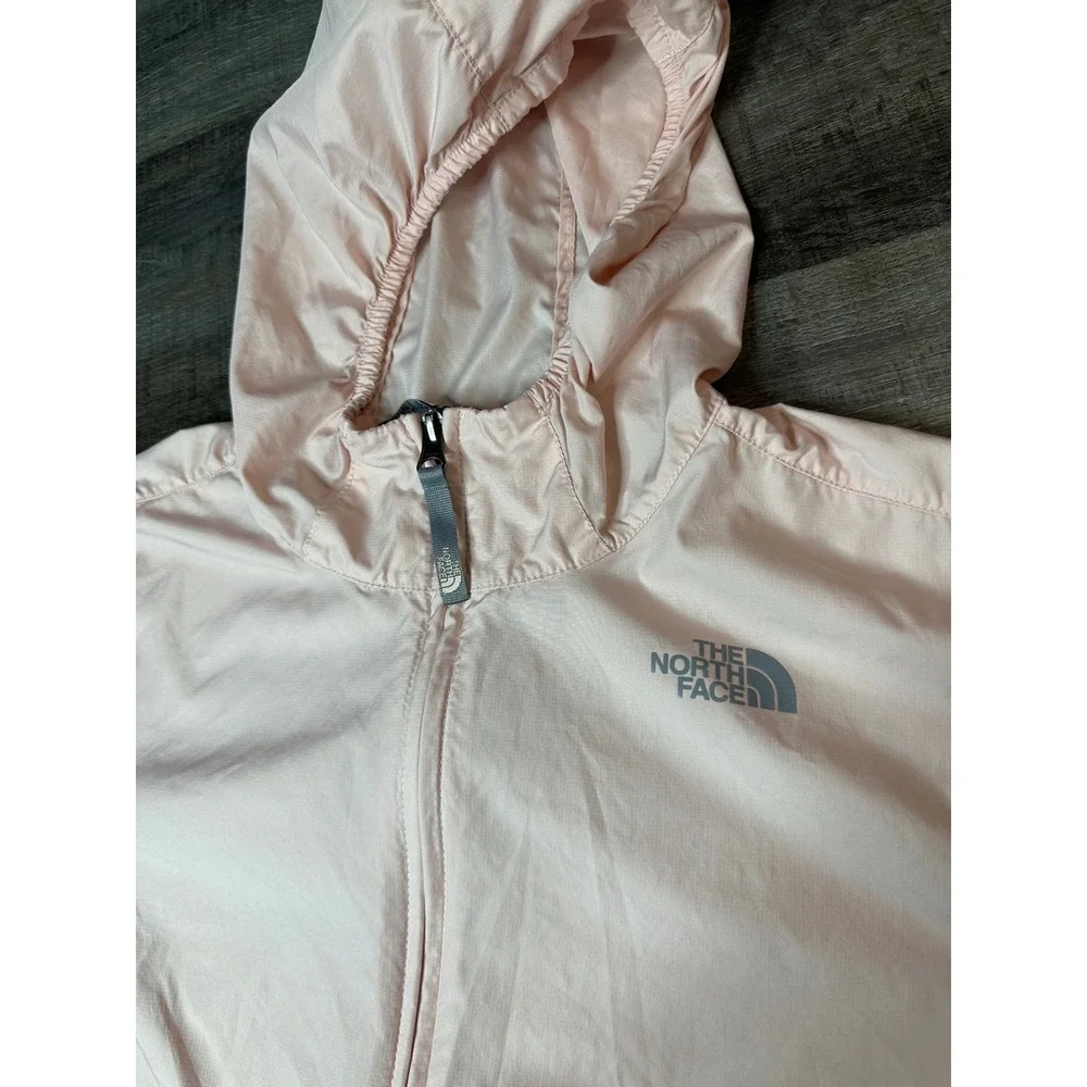 The North Face Girls WindWall Hooded Windbreaker Jacket Pink XL Logo Sleeve